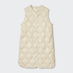 Uniqlo Ultra Light Down Long Vest in Off White/Cream